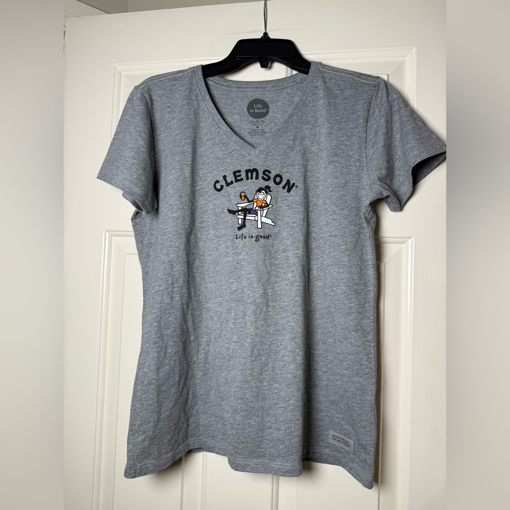 Life is Good women's heather gray Clemson Tigers V-neck Top